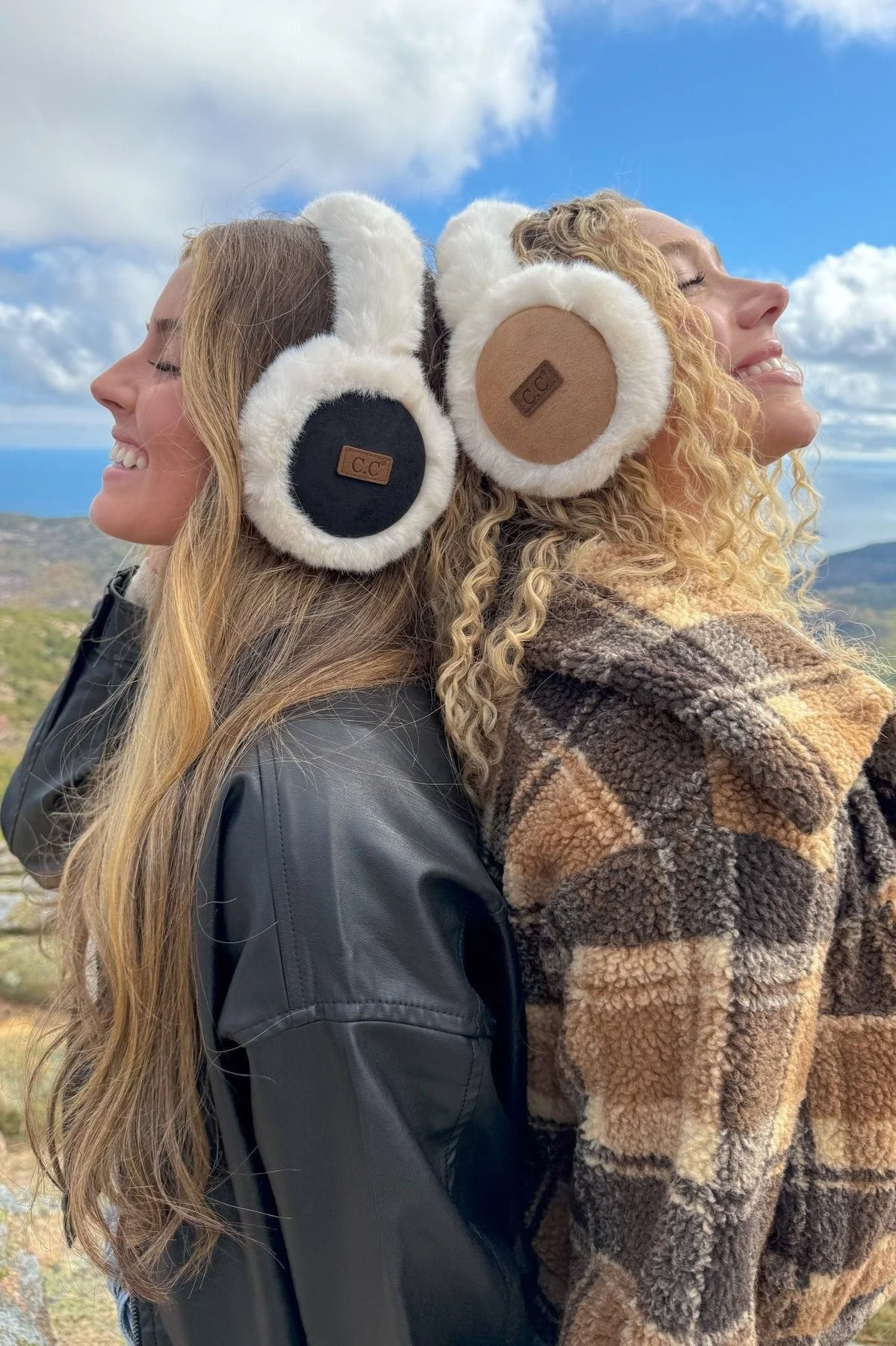 Earmuffs with a Bold Plaid Fleece and Leather Jacket Combo Earmuffs with a Bold Plaid Fleece and Leather Jacket Combo — Earmuffs Outfits