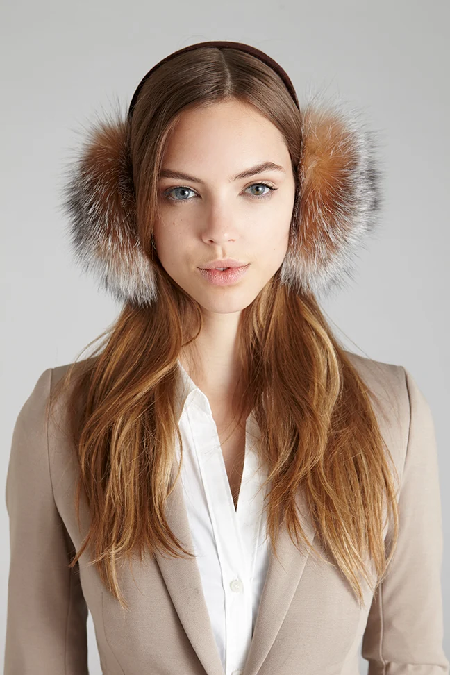 Elegant Fox Fur Earmuffs with a Smart Casual Blazer Ensemble Elegant Fox Fur Earmuffs with a Smart Casual Blazer Ensemble — Earmuffs Outfits