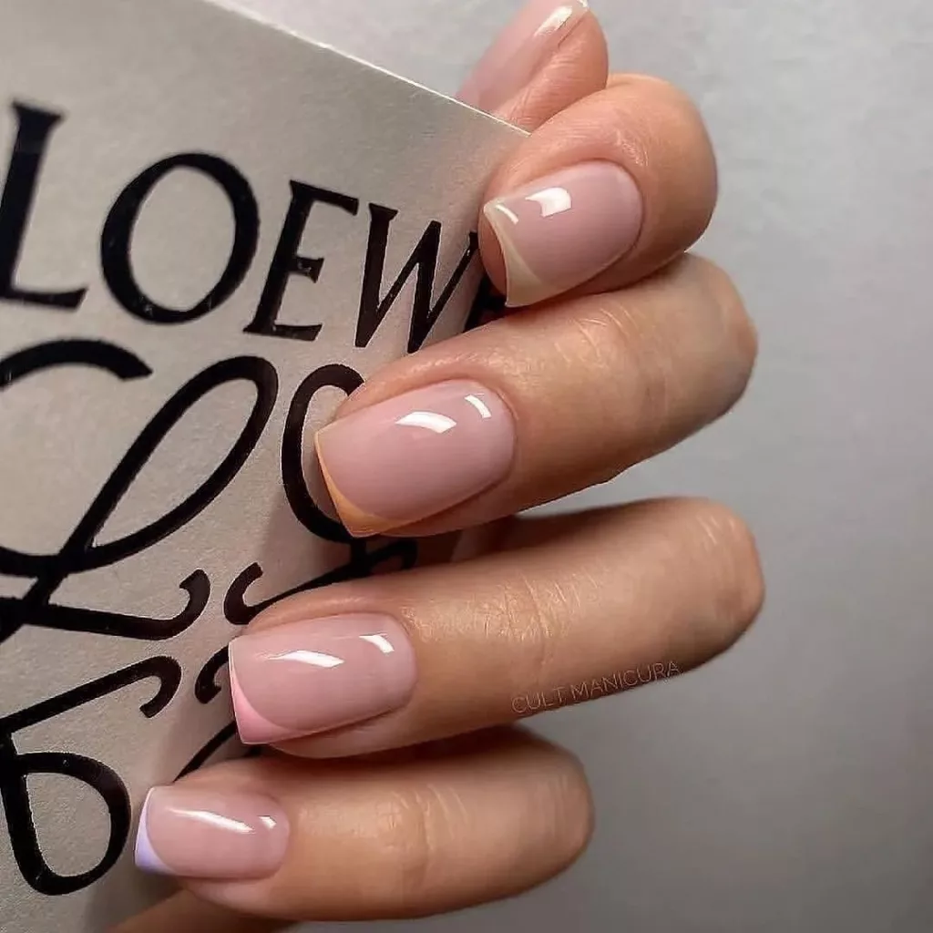 Pastel French Tips on Short Square — Winter Square Nails