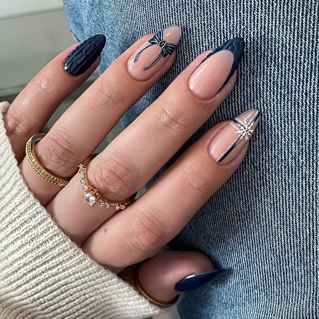Textured Cable Knit Nail Almond Nails Textured Cable Knit Nail Almond Nails — Winter Almond Nails
