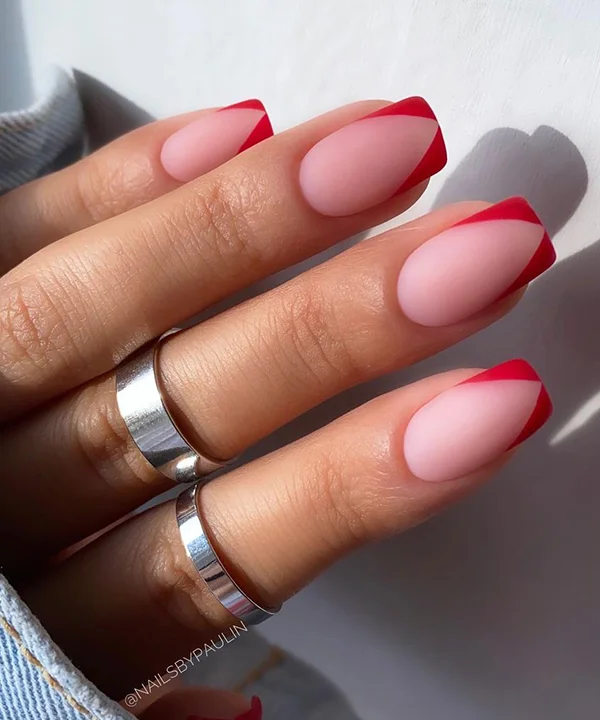 Medium Square Matte Red V-French Medium Square Matte Red V-French — Winter French Tip Nails