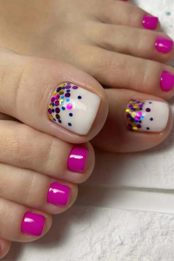Festive Confetti Glitter Fuchsia Toes — Winter Toe Nails