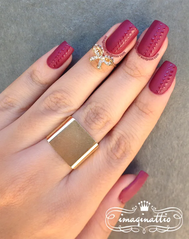 Deep Berry Matte with Embossed Dots — Winter Matte Nails