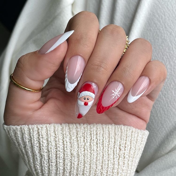 3D Santa French Tip Almond Nails 3D Santa French Tip Almond Nails — Winter Nail Art