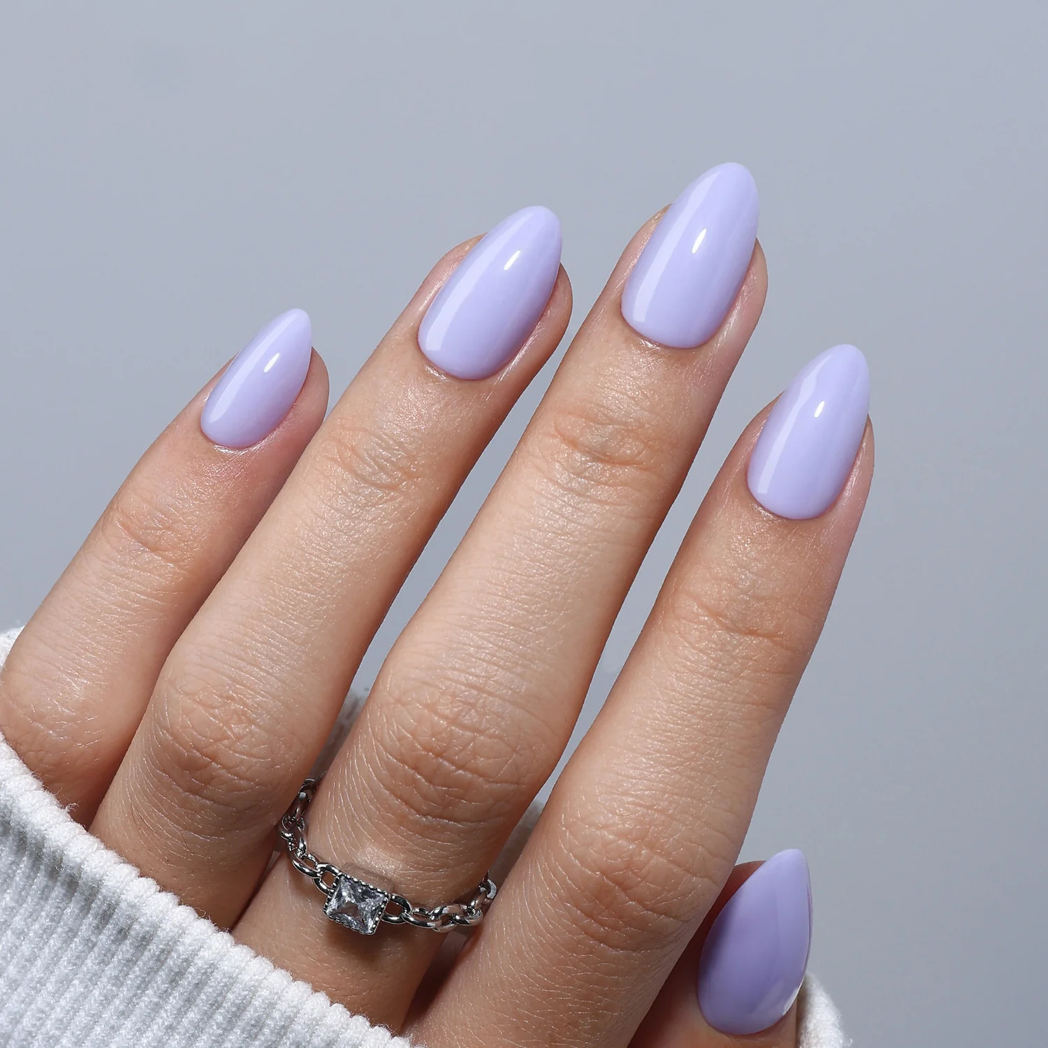 Soft Lavender Glossy Medium Almond — Winter Purple Nails