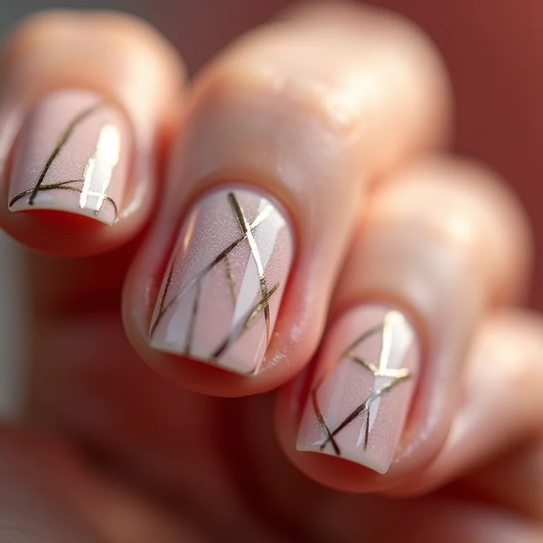 Short Sheer Pink Geometric Foil Nails Short Sheer Pink Geometric Foil Nails — Winter Formal Nails
