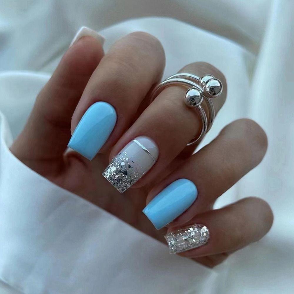 Glossy Glitter Visual Idea Glossy Glitter Visual Idea — Icy Blue Nails