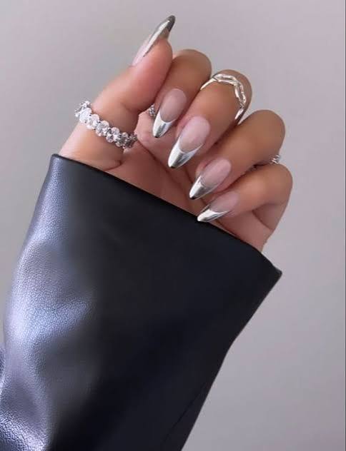 Sheer Pink Chrome French Tips — Silver Chrome Nails