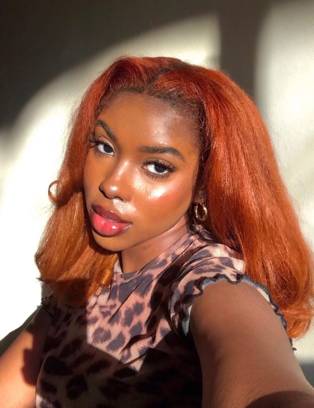 Shoulder Length Lob In Bright Copper — Winter Copper Hair Color