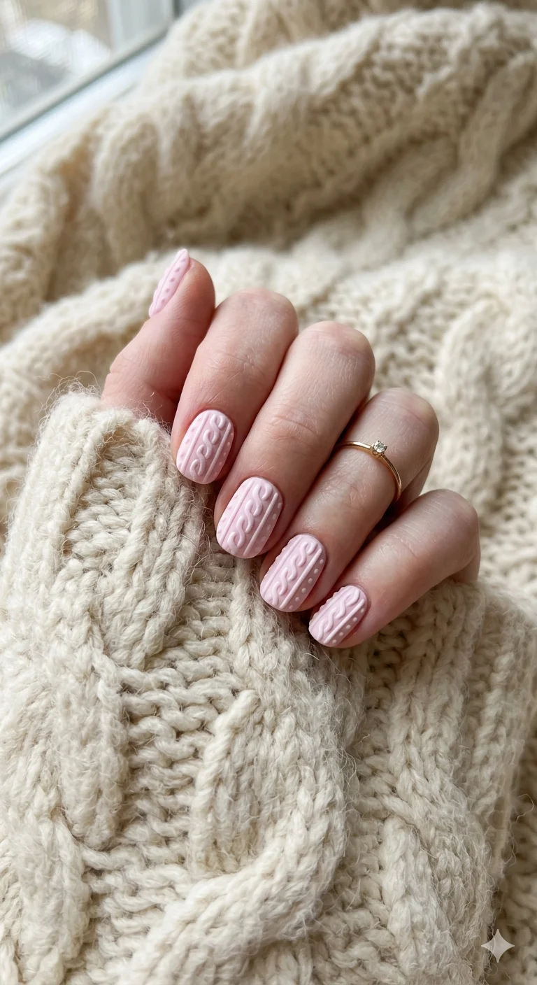 Pale Pink 3D Cable Knit Oval Nails Pale Pink 3D Cable Knit Oval Nails — Sweater Nails