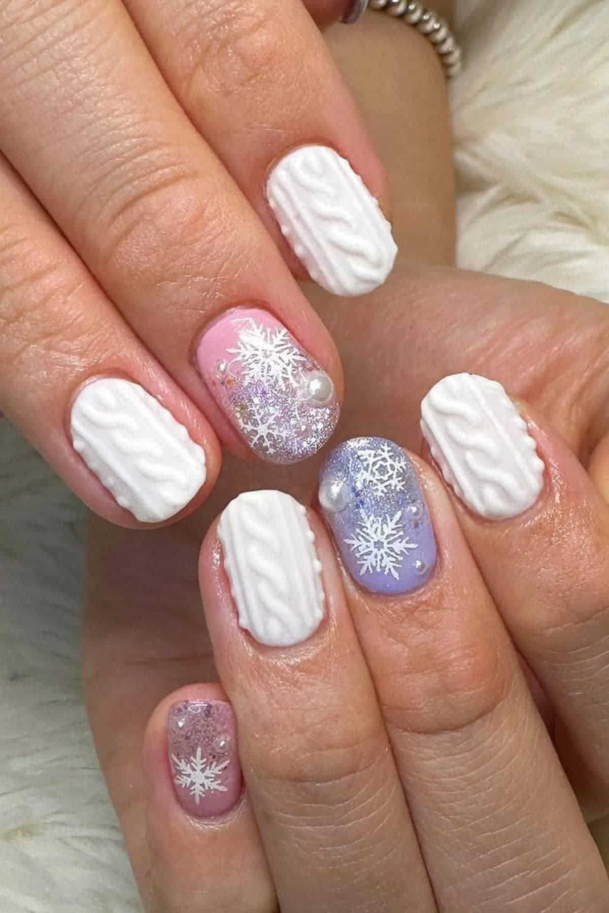 Short Square Knit and Snowflake Nails Short Square Knit and Snowflake Nails — Sweater Nails