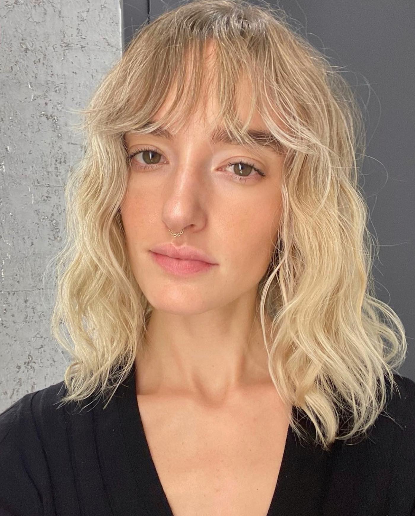 Visual Idea — The Side Parting Is Visible — Winter Haircuts with Bangs