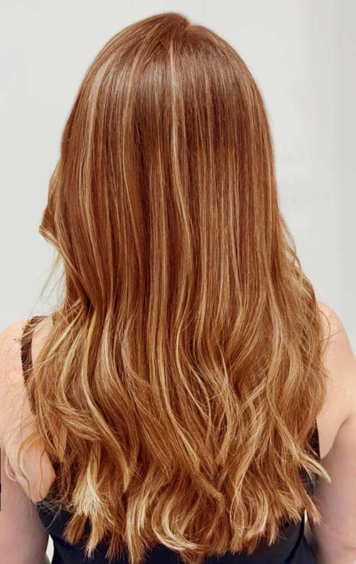 Mid-Back Waves with Copper and Blonde Dimension Mid-Back Waves with Copper and Blonde Dimension — Winter Haircuts for Women Over 50