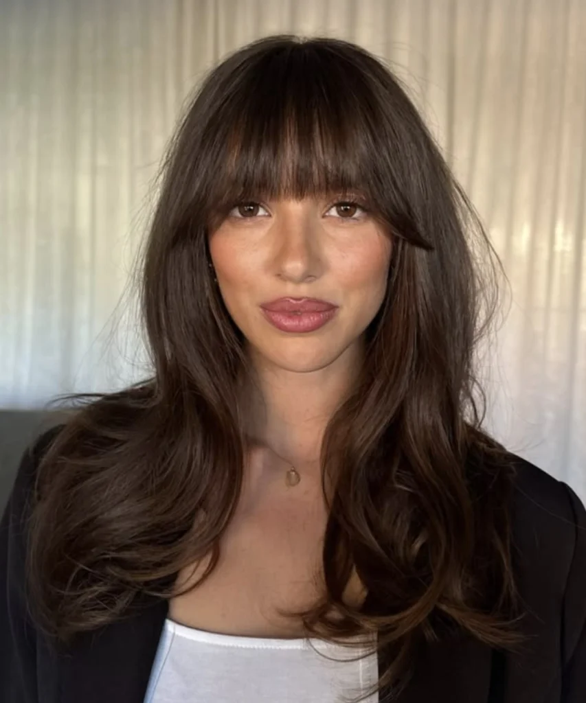 Mid-Back Layers with Side Part Mid-Back Layers with Side Part — Winter Haircuts with Curtain Bangs