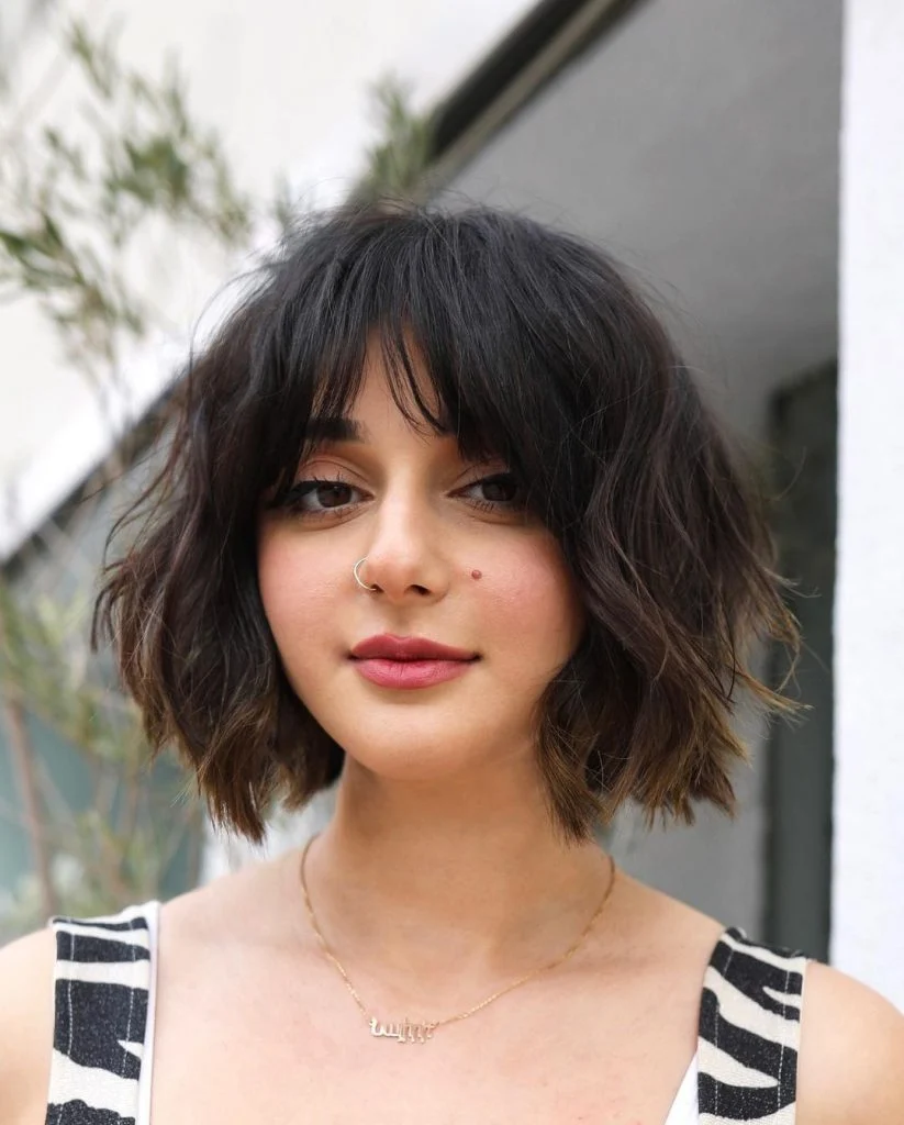 Chin Bob with Textured Waves and Ombre Chin Bob with Textured Waves and Ombre — Winter Haircuts with Curtain Bangs