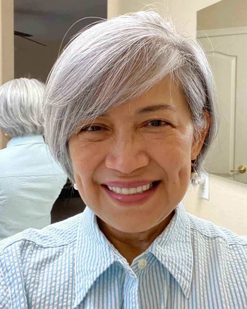 Light Gray Bob With Swept Back Style Light Gray Bob With Swept Back Style — Winter Haircuts for Gray Hair