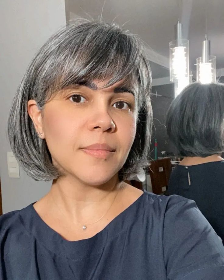 Ear Length Bob With Blunt Bangs Ear Length Bob With Blunt Bangs — Winter Haircuts for Gray Hair