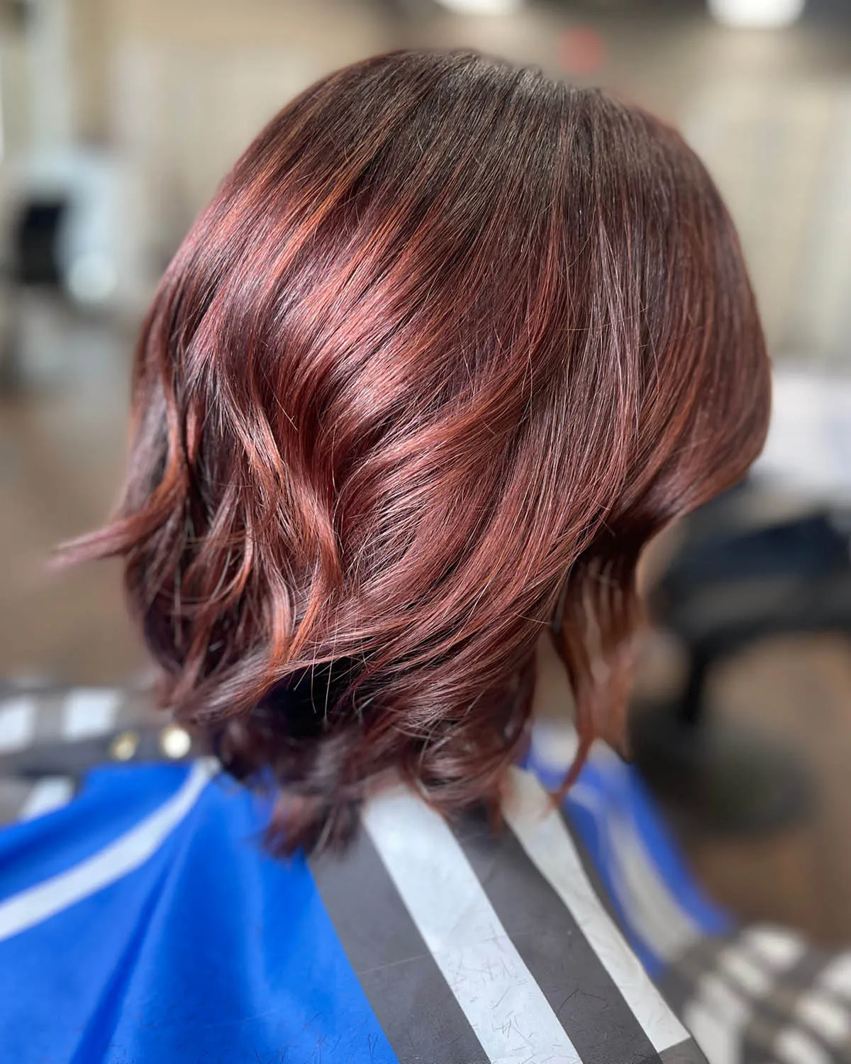 Dark Red Lob With Copper Highlights — Winter Shoulder Length Hairstyles
