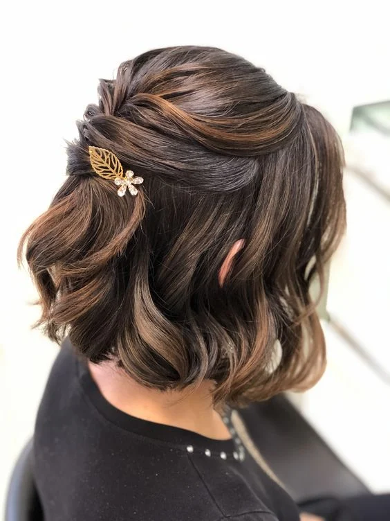 Braided Updo On Wavy Lob — Winter Shoulder Length Hairstyles