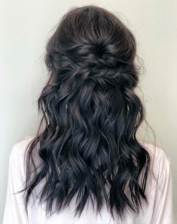 Wavy Dark Brown Half-Up With Twists — Winter Hairstyles for Long Hair