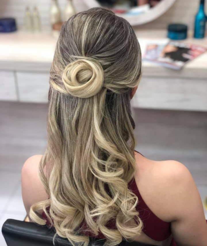 Half-Up With Rose Bun Half-Up With Rose Bun — Winter Hairstyles for Thin Hair