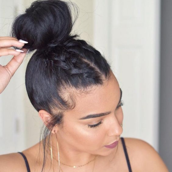 High Bun with Braids for Black Hair — Winter Updos