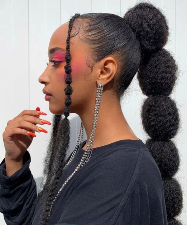 High Bubble Ponytail With Braided Accent — Winter Ponytail Hairstyles