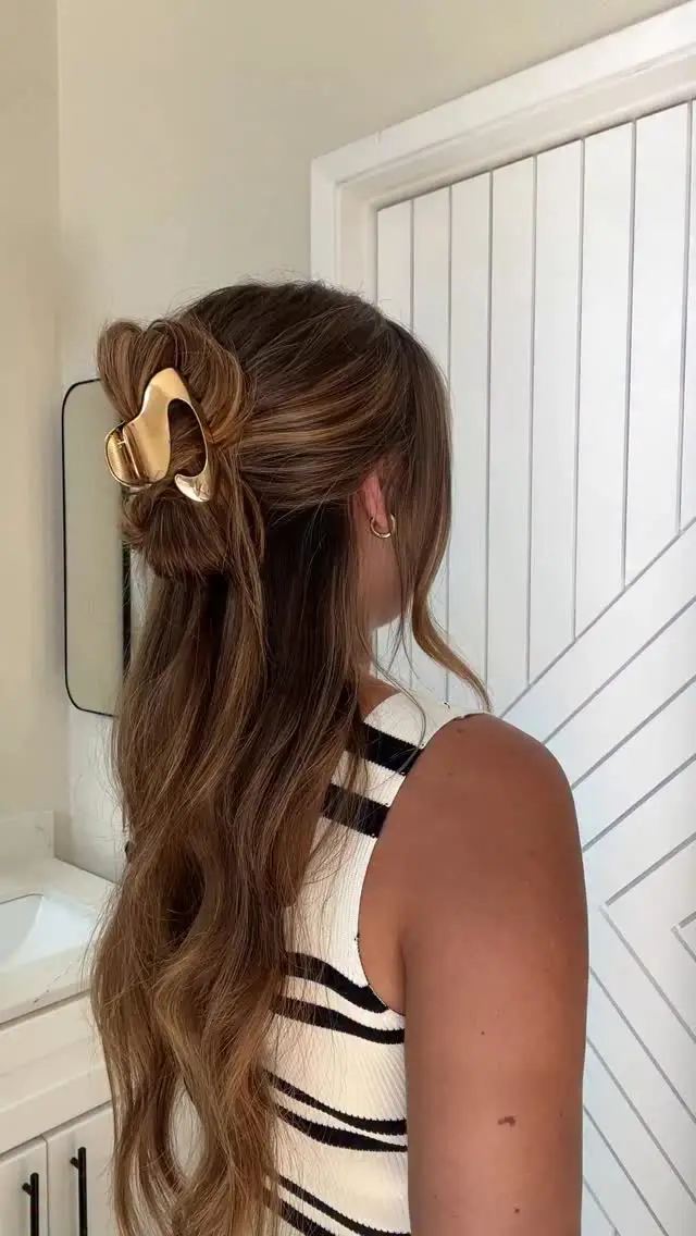 Twisted Half Up With Gold Claw Clip — Winter Half Up Half Down Hairstyles