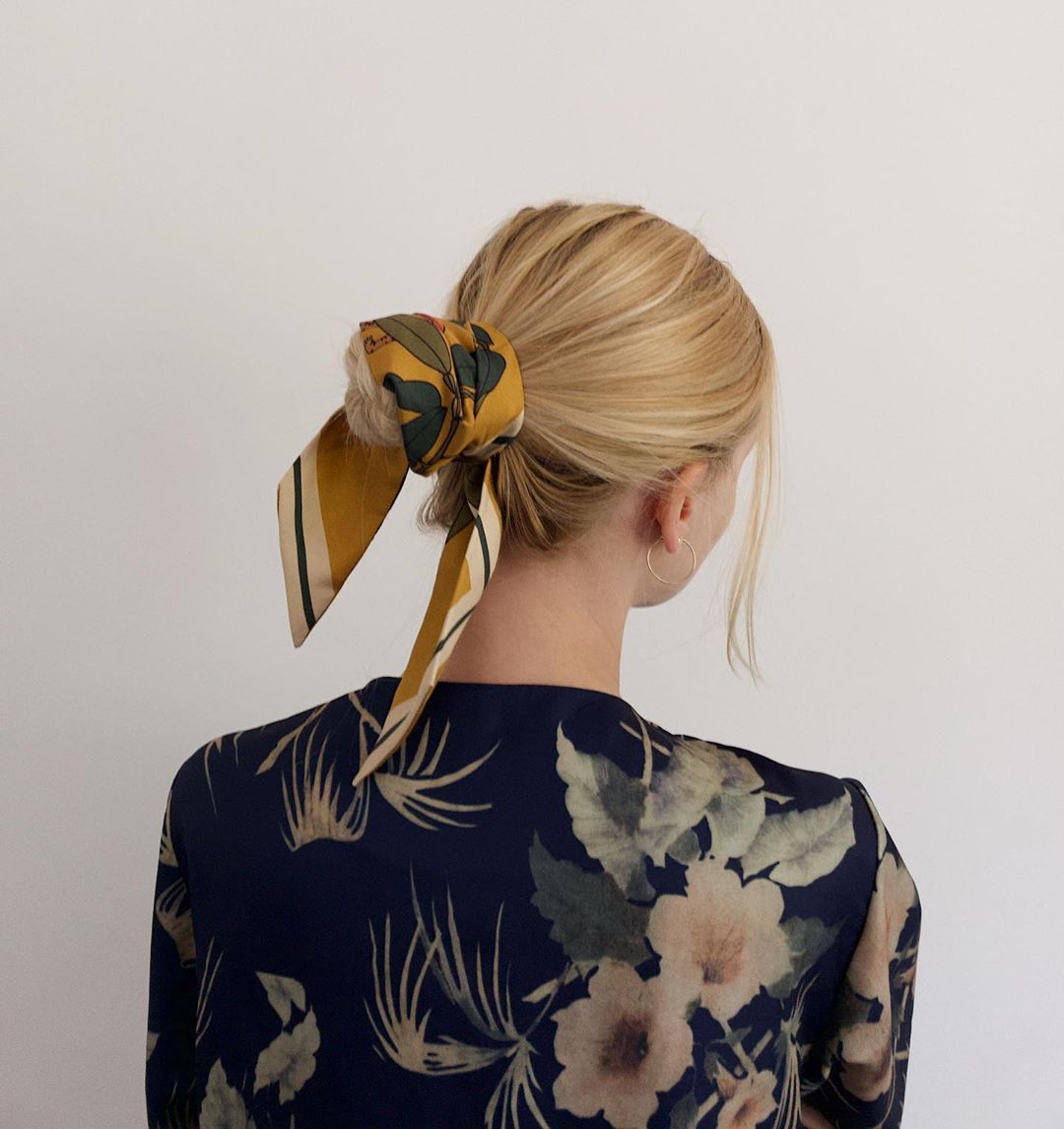 Fine Blonde Low Bun with Scarf Wrap Fine Blonde Low Bun with Scarf Wrap — Winter Hairstyles with Scarf