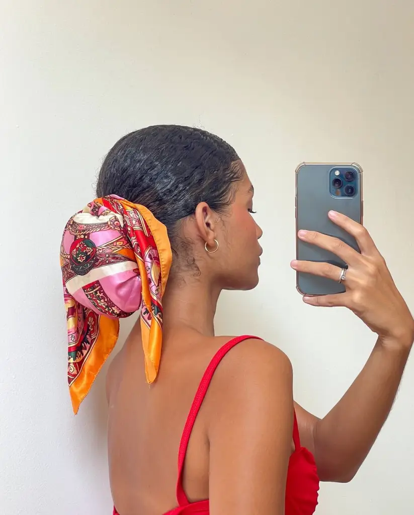 Sleek Low Bun with Headscarf Sleek Low Bun with Headscarf — Winter Hairstyles with Scarf