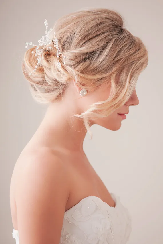 Blonde Updo With Crystal Hairpins — Winter Wedding Hairstyles