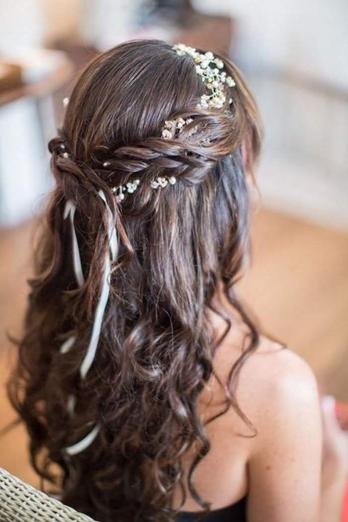 Half-Up, Half-Down With Braids and Flowers — Winter Wedding Guest Hairstyles