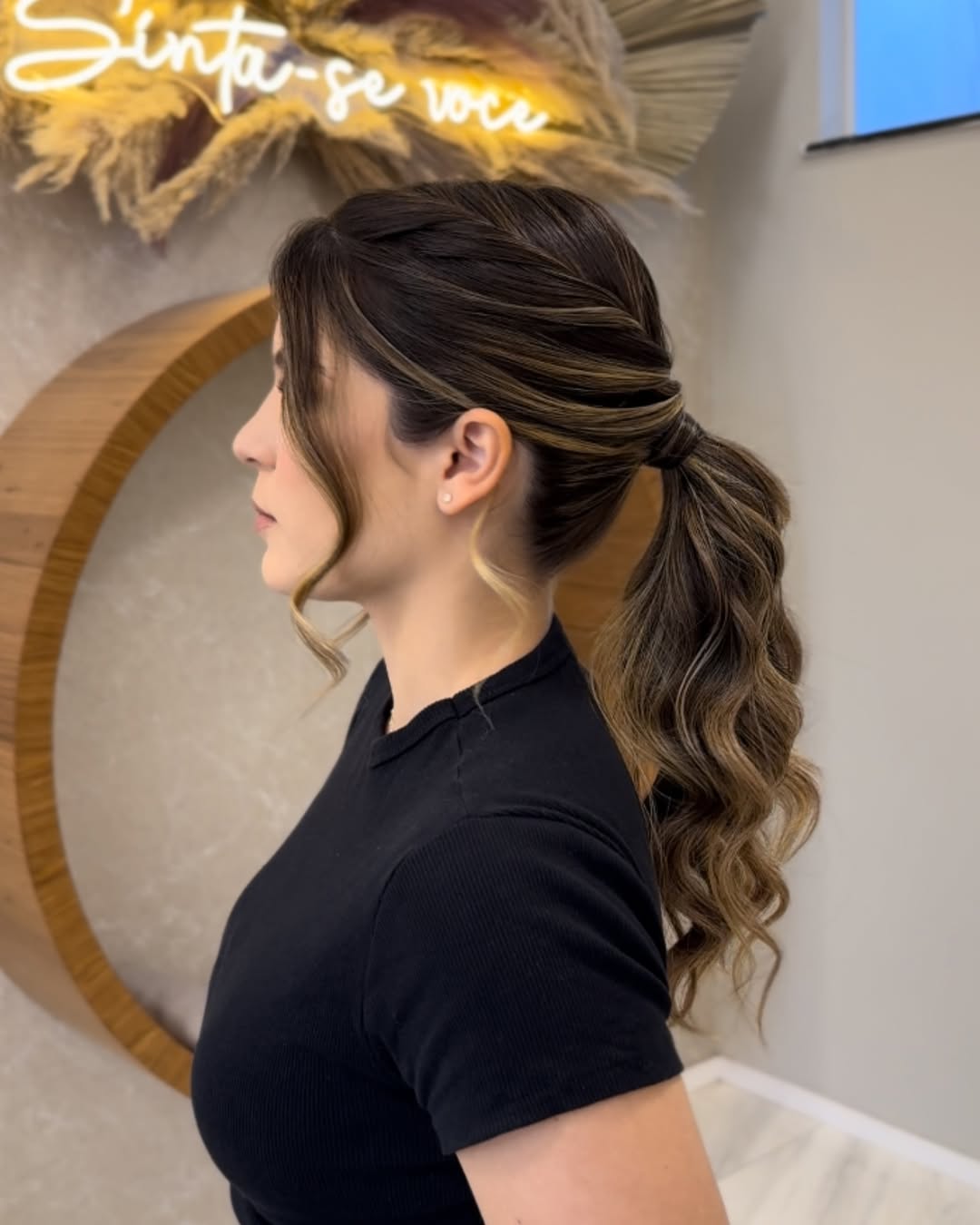Dark Brown Low Ponytail With Braid — Winter Date Night Hairstyles