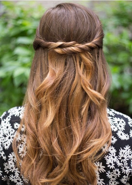 Twisted Crown With Honey Balayage Waves — Winter Protective Hairstyles