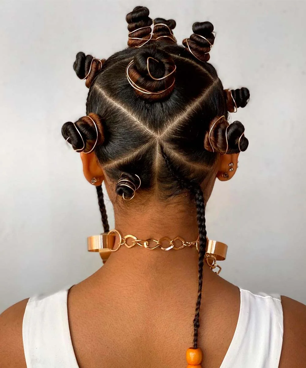 Bantu Knots with Gold Wire — Winter Braids for Black Women