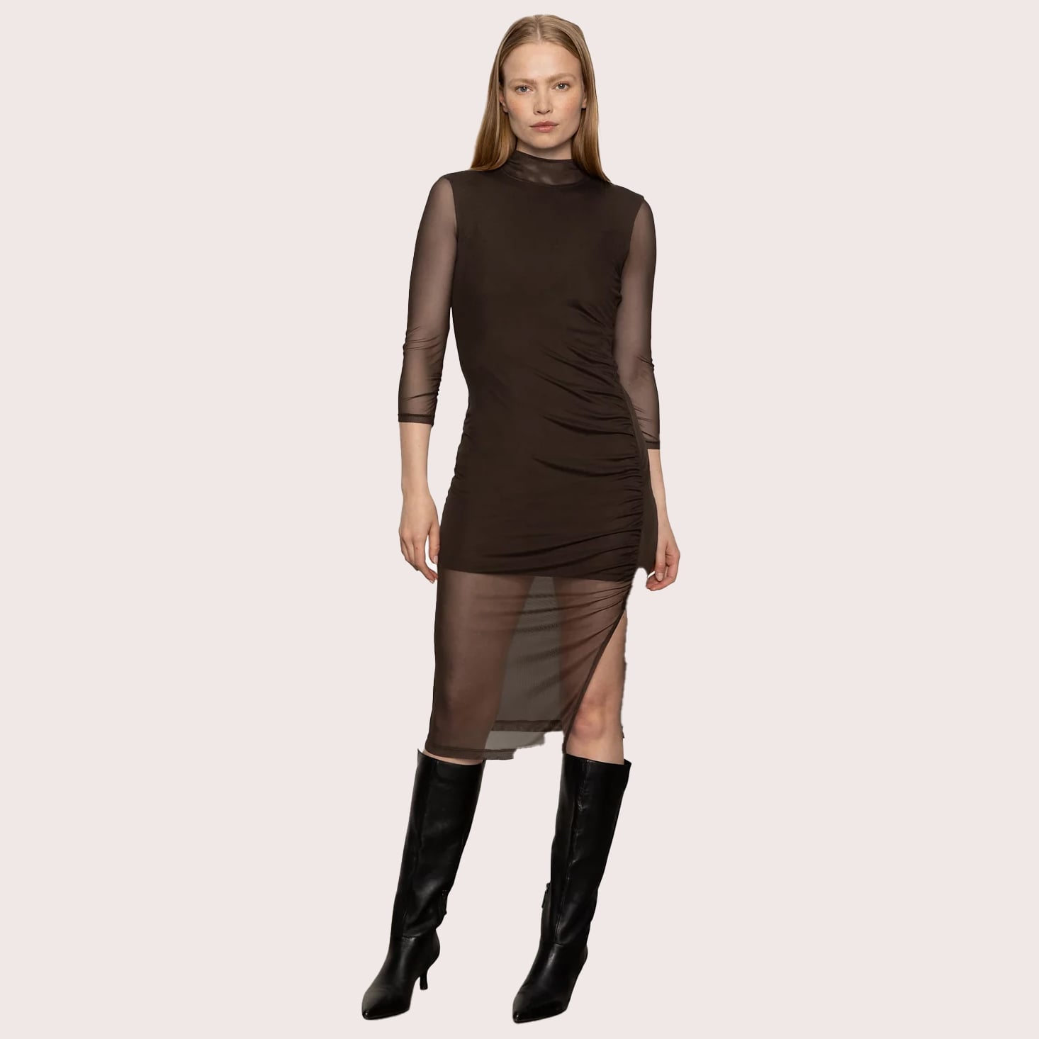 Ruched Mesh Bodycon Dress With Slit Ruched Mesh Bodycon Dress With Slit — Mesh Dress Ideas