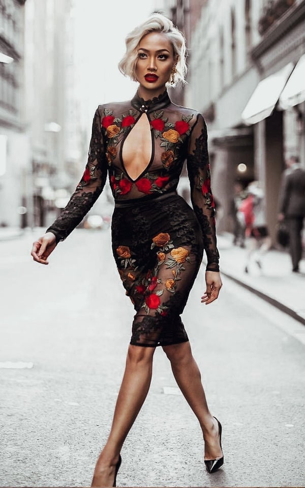 Embroidered Mesh Dress With Keyhole Neckline Embroidered Mesh Dress With Keyhole Neckline — Mesh Dress Ideas