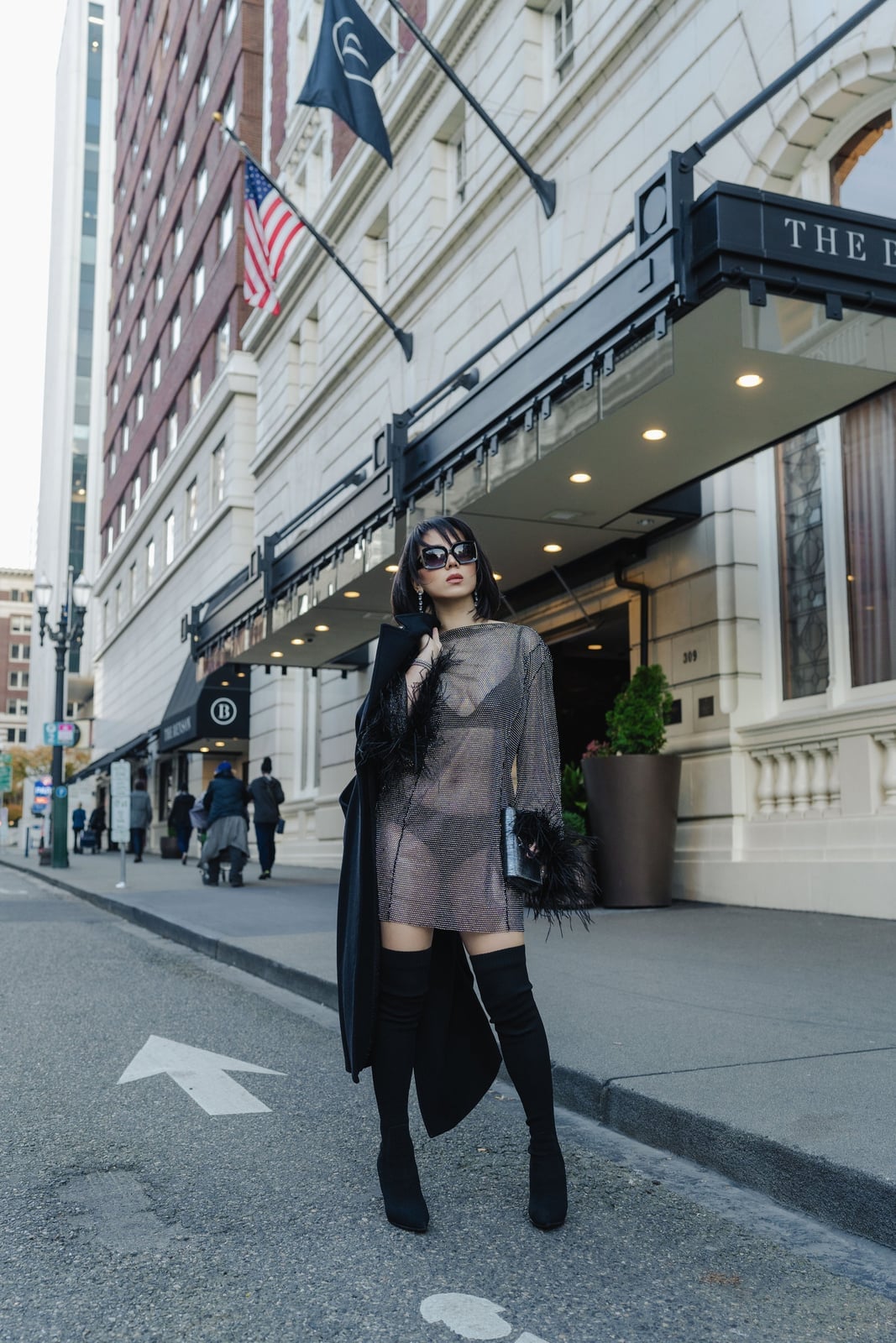 Feather Trim Mesh Mini Dress With Coat Feather Trim Mesh Mini Dress With Coat — Mesh Dress Ideas