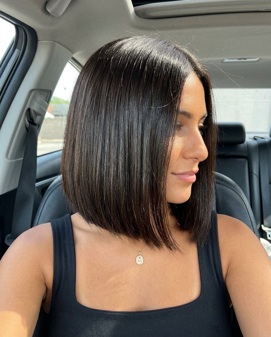Midnight Espresso French Bob 2026 for Round Faces chin-length french bob haircut in midnight espresso brunette, blunt perimeter — chic sophisticated minimalist