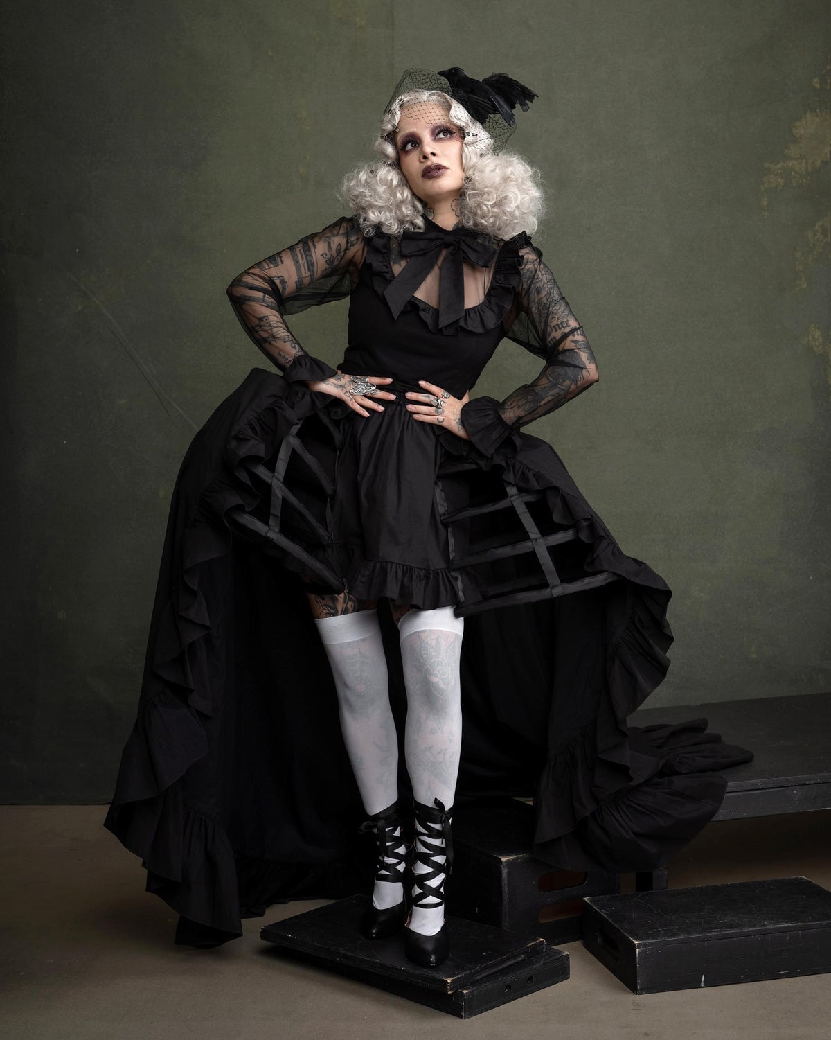 Black Gothic Dress with Sheer Lace Sleeves — Modern Victorian Dresses
