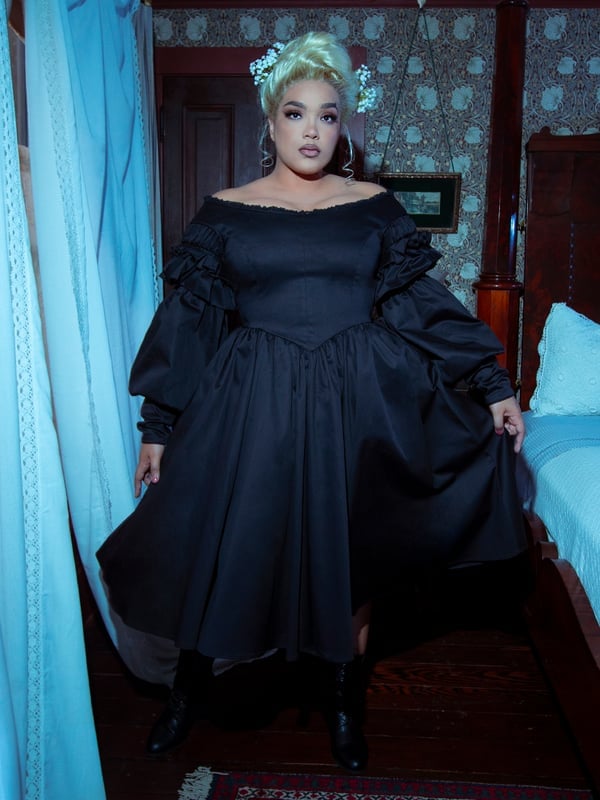 Black Off-Shoulder Dress with Puff Sleeves — Modern Victorian Dresses