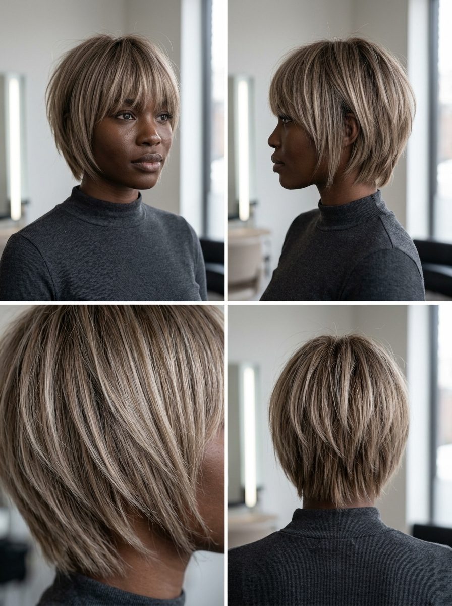 Mushroom Blonde Bixie: Festival Hair 2026 short shaggy bixie haircut in mushroom blonde with ash babylights for festival