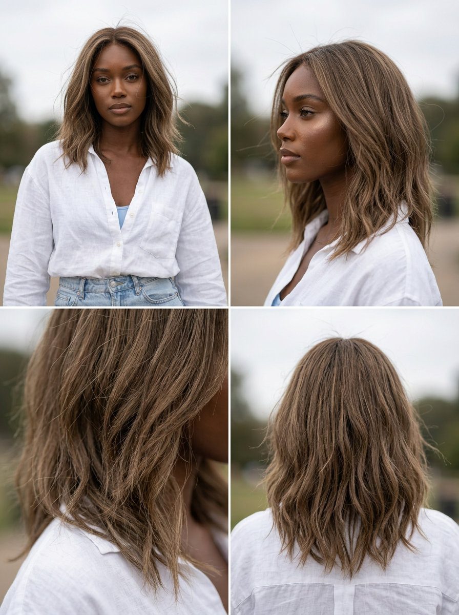 shoulder-length mushroom bronde lob with tousled texture for summer 2026
