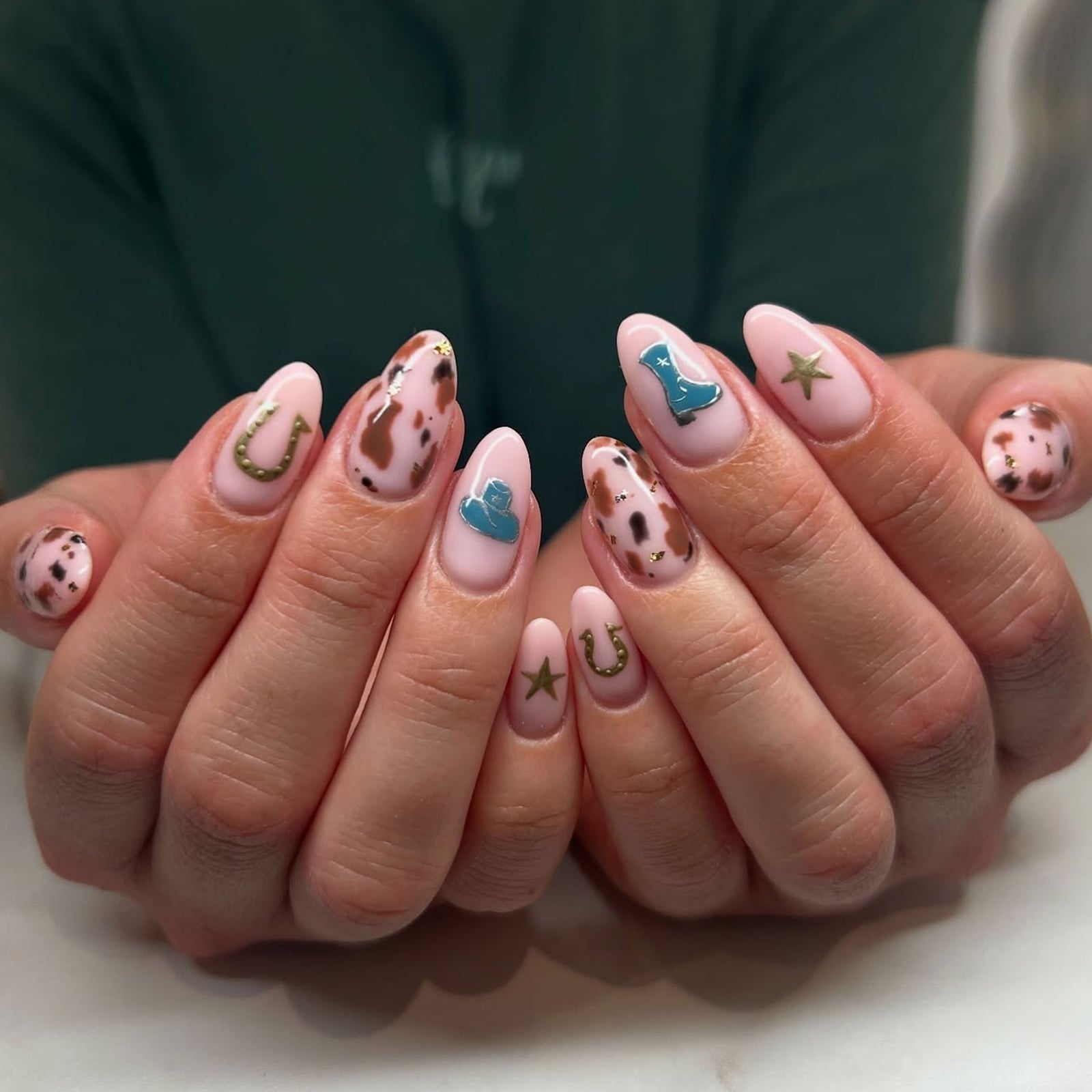 Cowboy Themed Almond Nails With Boots Hats — Nail Art Ideas