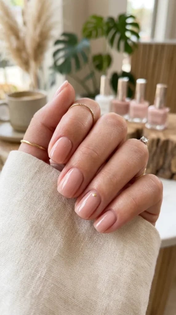 Minimalist Gold Dot Short Square Nails Minimalist Gold Dot Short Square Nails — Nails Easy Ideas
