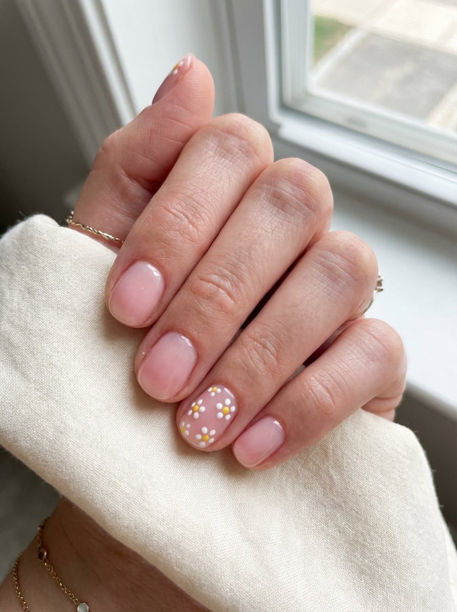 Minimalist Daisy Short Almond Nails Minimalist Daisy Short Almond Nails — Nails Easy Ideas