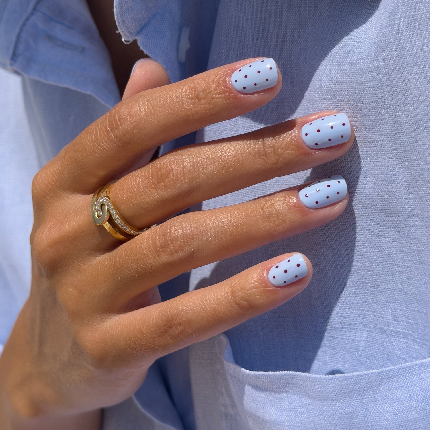 Light Blue Polka Dot Short Square Nails Light Blue Polka Dot Short Square Nails — Nails Easy Ideas