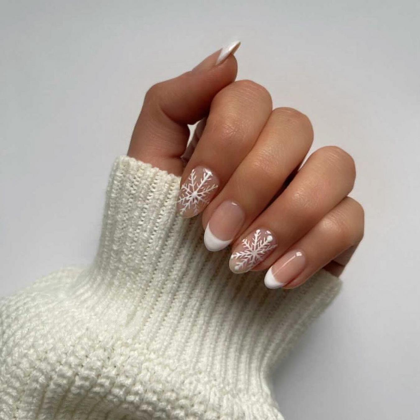 Winter Snowflake French Short Square Nails Winter Snowflake French Short Square Nails — Nails Easy Ideas