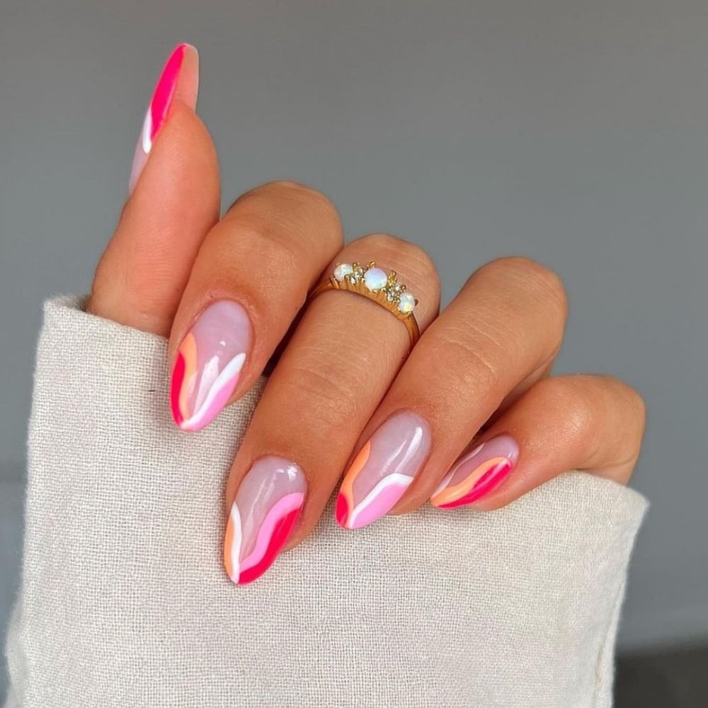 Neon Wavy Line Long Almond Nails Neon Wavy Line Long Almond Nails — Nails Easy Ideas