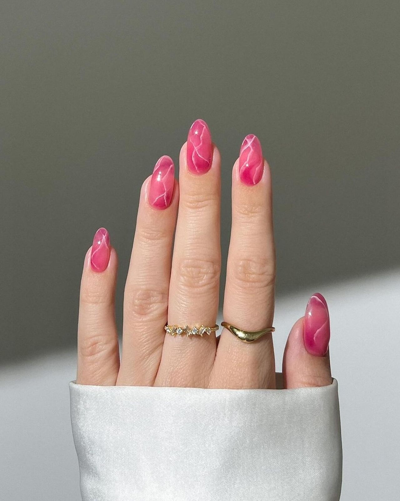 Vibrant Pink Jelly Marble Swirl Almond Nails Vibrant Pink Jelly Marble Swirl Almond Nails — Nails Easy Ideas